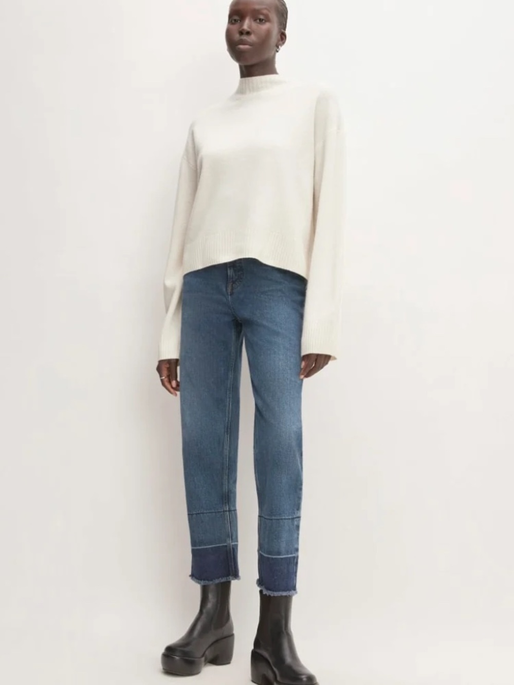 Everlane Way High Jeans in Abyss Straight Raw Hem 28